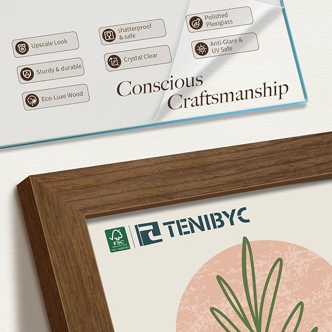 20 x 30 Poster Frame -Set of 4, Brown Wood Picture Frame, Dissplay Photos, Posters and Puzzles, Horizontal or Vertical Wall Hanging