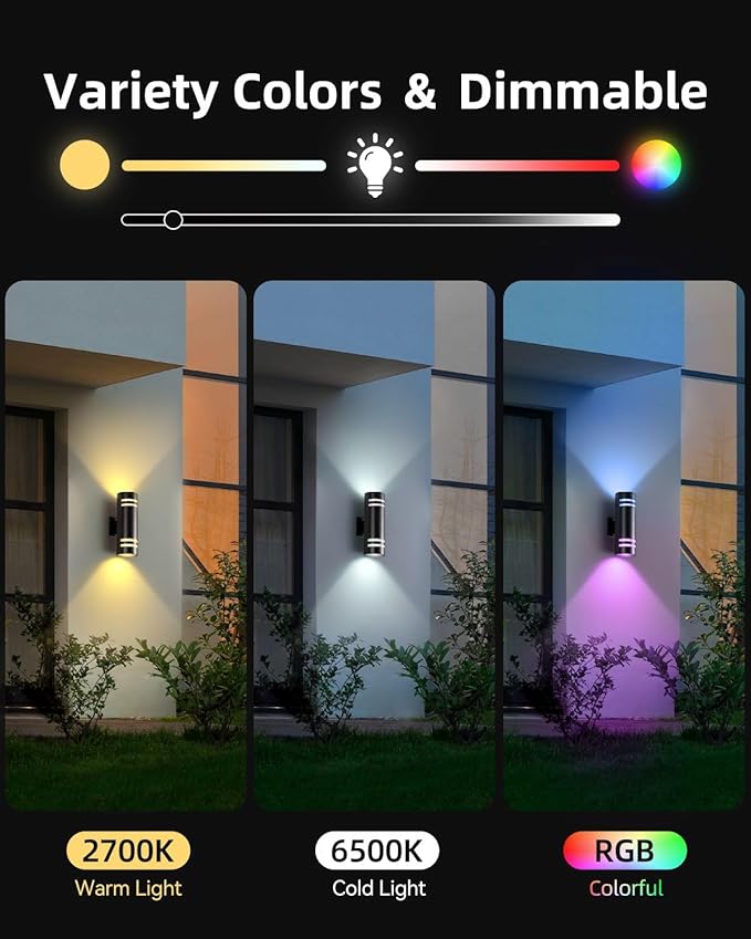 KIZON Smart Porch Light RGBCW Dusk to Dawn Outdoor Wall Lights, WiFi APP Control Exterior Wall Sconce Up and Down Lights Outdoor Lights for House Patio Garage, Compatible with Alexa Google Assistant