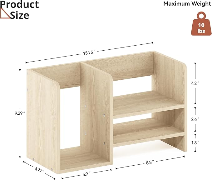 Wood 2 Toer Desk Organizer, Standing File Organizer with Three Storage Apartments, Desktop Storage Organizer for Desk, Office, Classroom, Brown