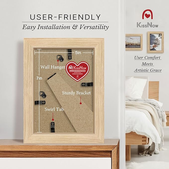 5x7 Picture Frame 2 Pack, Natural Oak Wood Gallery Photo Frame, Wall Hanging or Tabletop Display