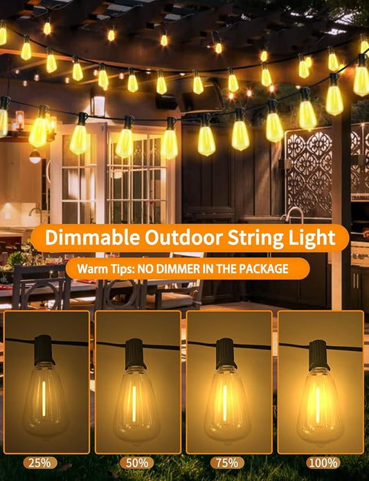 LED Outdoor String Lights 400ft Shatterproof Patio Lights with 212 Waterproof ST38 Vintage Bulbs(12 Spare), Dimmable Outside Hanging String Lights for Backyard Porch Balcony Party, Warm White