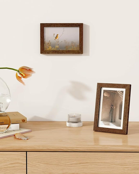 Marsmiles 4x6 Wooden Picture Frame, USA-Sourced Natural Oak Solid Wood Photo Frame with Plexiglass for Display Pictures 3x5 with Mat or 4x6 without Mat, Walnut, 3 Pack