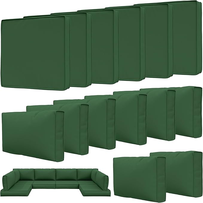 14 Pcs Outdoor Patio Cushion Covers, Replaceable Waterproof Furniture Covers, Outdoor Non-Slip Covers with Zippers, Couch 3 Sizes, Covers Only (Green)