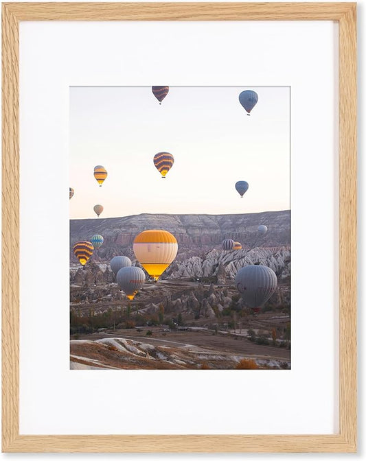 Marsmiles 11x14 Wooden Picture Frame, USA-Sourced Natural Oak Solid Wood Photo Frame with Plexiglass for Display Pictures 8x10 with Mat or 11x14 without Mat, Natural, 1 Pack