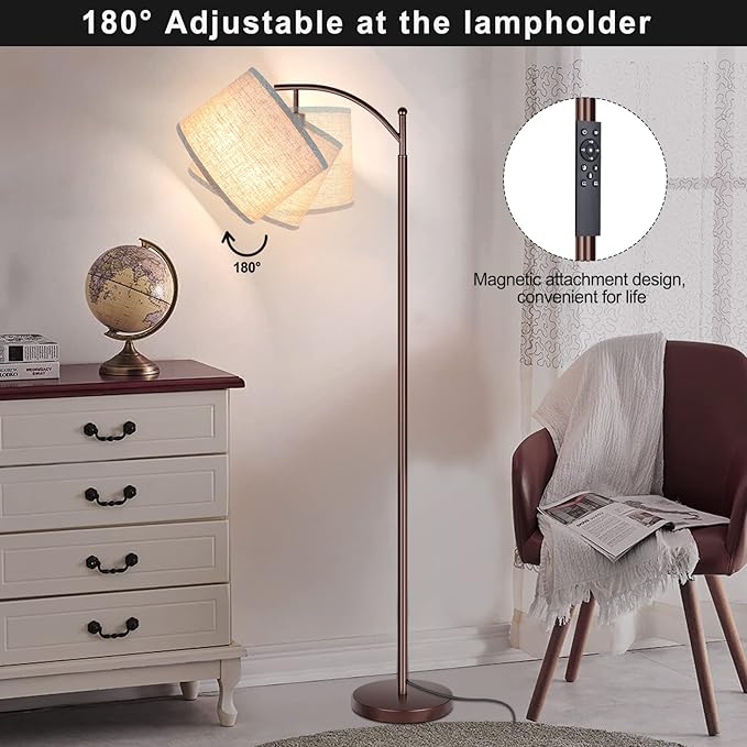 ROTTOGOON Floor Lamp for Living Room, 4 Color Temperature LED Floor Lamp with Remote Control & Foot Switch, LED Bulb Included, Modern Standing Lamp for Bedroom, Study Room, Office - Oil Rubbed Bronze