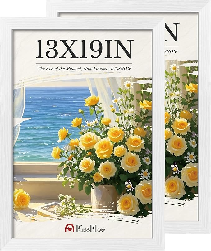 13x19 Picture Frame 2 Pack, White Solid Wood, Wall Gallery Poster Frame