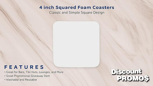 10 Squared Foam Coasters Pack, 4 inch - PU Foam, Foldable - White