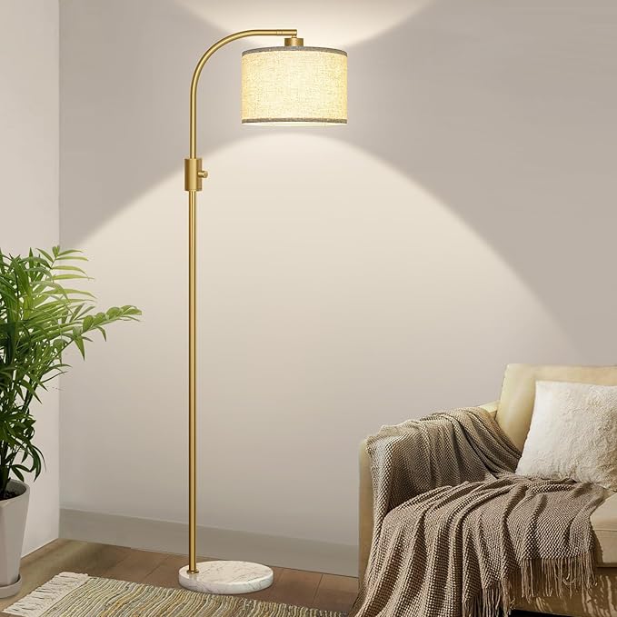 【Upgraded】 Dimmable Gold Floor Lamp, 1200 Lumens LED Bulb Included, Arc Floor Lamps for Living Room Modern Standing Lamp with Marble Base, Tall Lamp for Living Room Bedroom Office Reading Room Nursery
