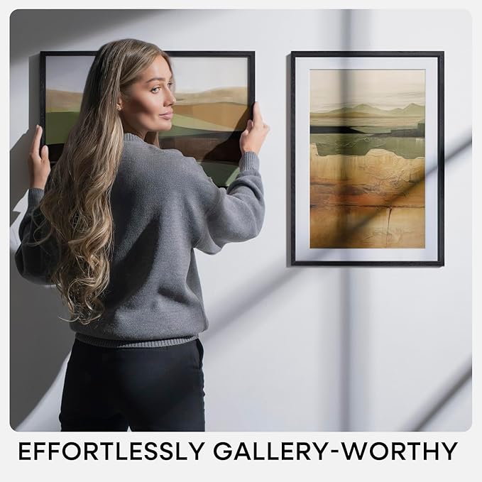 Homeforia A3 Picture Frame Black Wood, High-End Oak 11.7 x 16.5 Black Poster Frames Matted to 8.3 by 11.7 Photo, 11.7x16.5 Size Wooden Frame with Mat 8.3x11.7 Print, Tempered Glass, Wall Kit, Set of 1