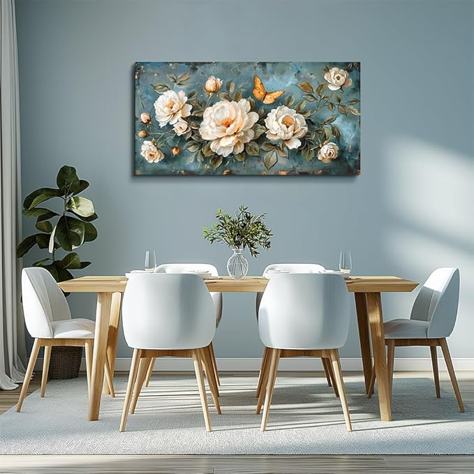 hyidecorart Wall Decor For Living Room Canvas Wall Art For Bedroom Office Decorations Modern Family Wall Paintings White Flowers Pictures Artwork Posters Ready To Hang Room Aesthetic Home Decor
