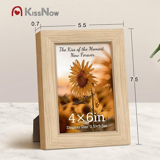 4x6 Picture Frame 2 Pack, Natural Oak Wood Gallery Photo Frame, Wall Hanging or Tabletop Display