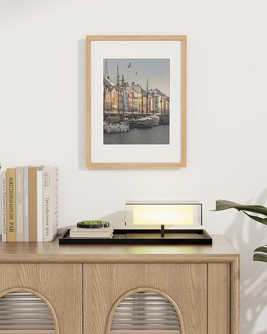 Marsmiles 12x16 Wooden Picture Frame, USA-Sourced Natural Oak Solid Wood Photo Frame with Plexiglass for Display Pictures 8.5x11 with Mat or 12x16 without Mat, Natural, 1 Pack