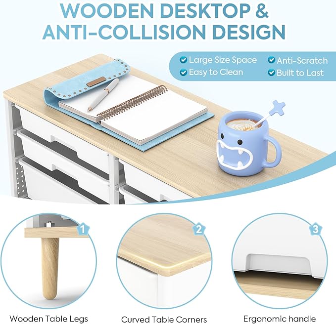 12-Drawer Storage Cabinet with Wooden Tabletop, Versatile Cube Storage Organizer Bin Storage for Home, Office, Playroom, Classroom & Craft Room Storage (White)