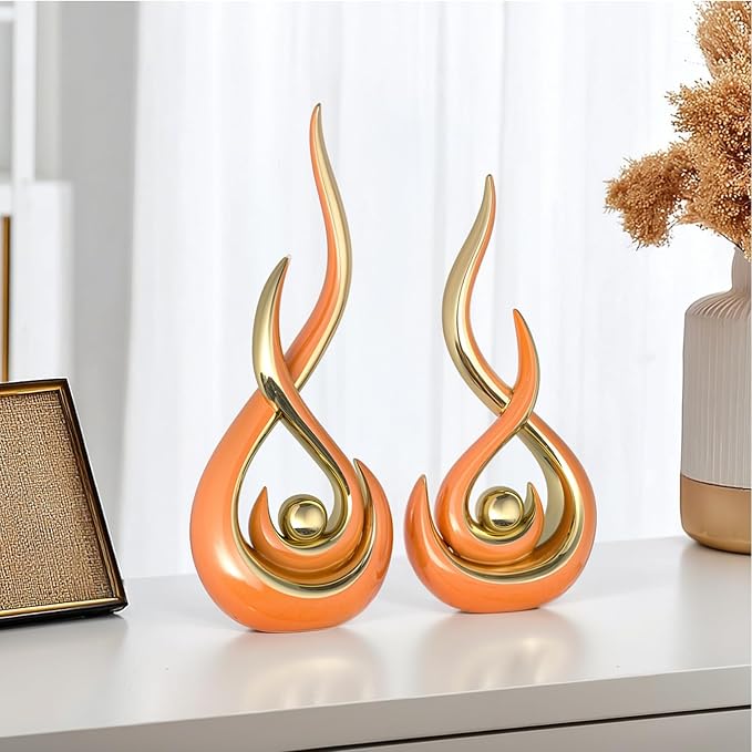 Orange Modern Abstract Art Home Decor Accent,Contemporary Statues Coffee Table Decor for Living Room,Table Centerpieces for Dining Room,Ceramic Sculptures Knick Knacks for TV Stand Show Piece (Orange)