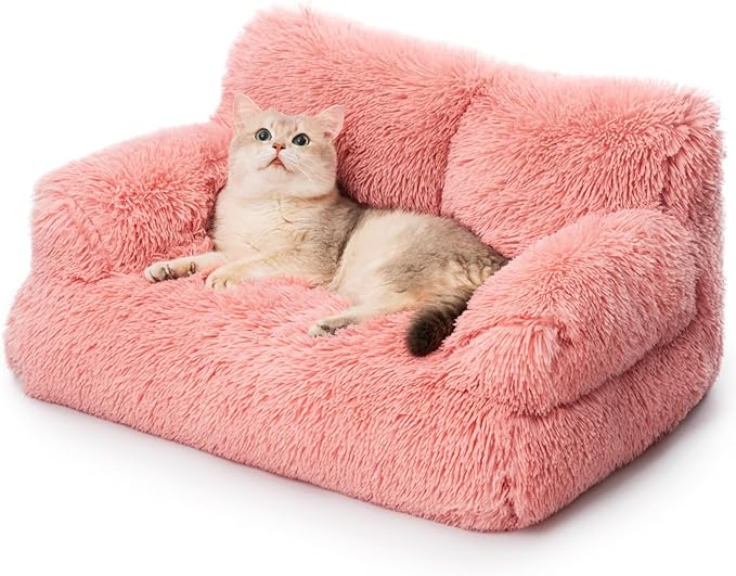 Mewoo Dog Couch, Small Dog Bed with Removable Washable Cover, Cute Cat Couch for Pets, Cat Beds for Indoor Cats with Anti-Slip Bottom (Pink)