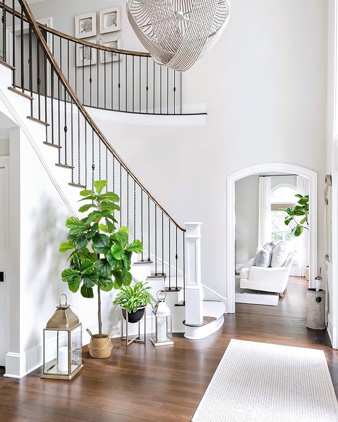 6FT Artificial Fiddle Leaf Fig Tree - Tall Fake Tree with White Planter&Seagrass Basket, Large Faux Ficus Lyrata Tree Floor Plants for Indoor Home Decor Office Living Room Housewarming Gift