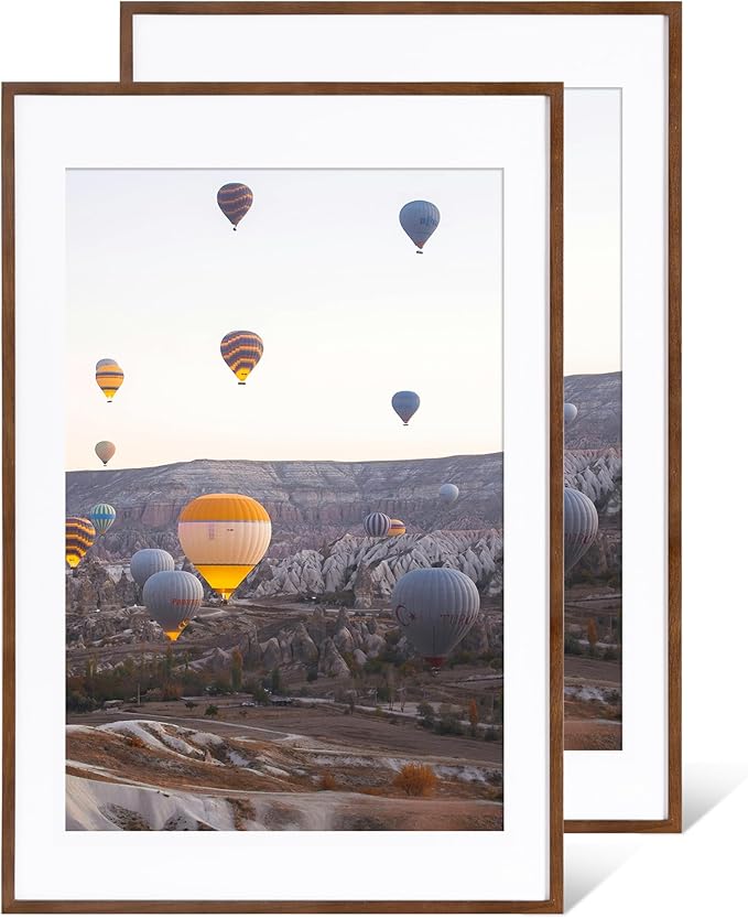 Marsmiles 24x36 Wooden Picture Frame, USA-Sourced Natural Oak Solid Wood Photo Frame with Real Glass for Display Pictures 20x30 with Mat or 24x36 without Mat, Walnut, 2 Pack