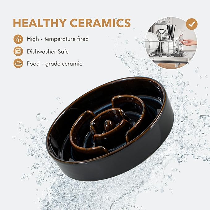Ceramic 9.5inch Dog Bowl Slow Feeder for Large Dog, Pet Slow Dish, Stop Bloat, Preventing Choking(Single Bowl, Starry Sky)