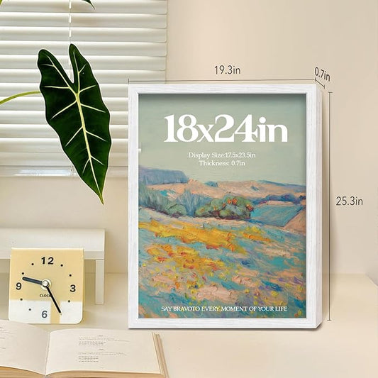 18 x 24 Poster Frame Set of 4, White Wood Picture Frame, Display Pictures, Posters and Puzzles, Horizontal or Vertical Wall Hanging