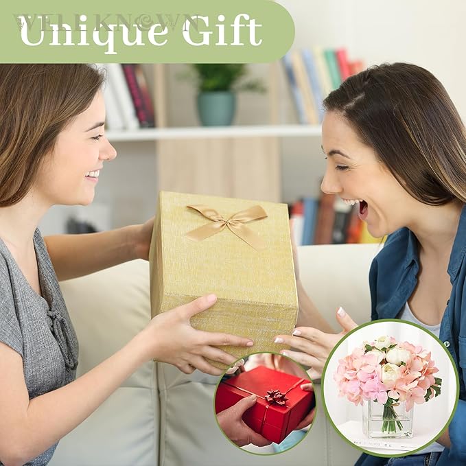 WELL KNOWN Fake Flowers in Vase, Hydrangea Ranunculus Artificial Flowers with Vase, Silk Faux Floral with Faux Water Arrangements Centerpiece for Office Dining Table Home Hotel Wedding Decor (Pink)