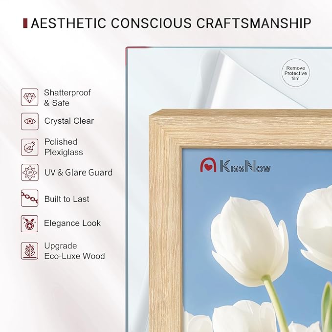 11x17 Picture Frame 2 Pack, Natural Oak Wood, Wall Gallery Poster Frame