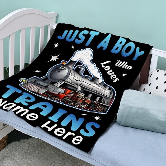 Boy Who Loves Trains Blanket Custom Train Blankets for Boys Men Flannel Cozy Quilt Gift for Train Lovers for Beding Sofa Couch-40x30 Inches