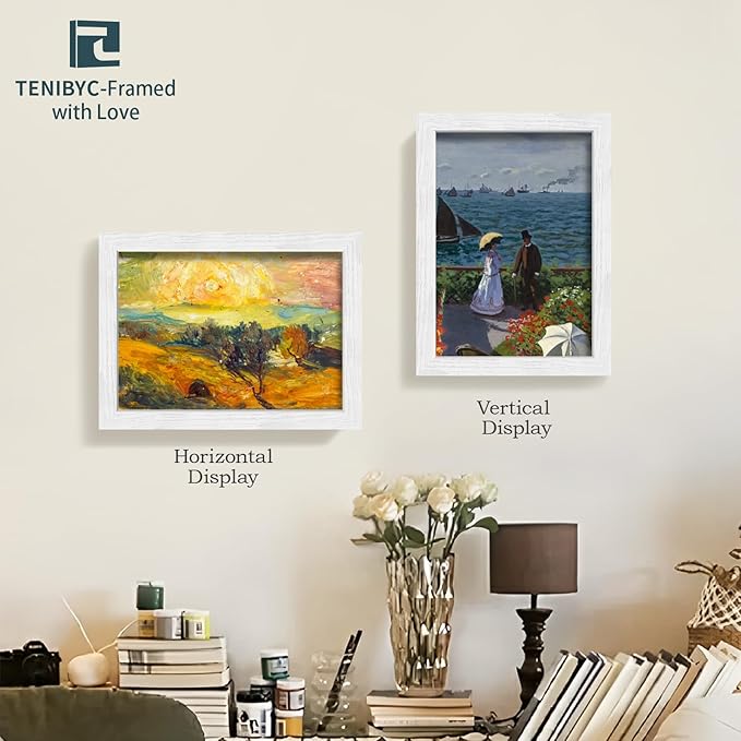 12x16 Picture Frame 4 Pack, HD Tempered Glass, Elegant Wood Grain, Classic White Photo Frame, Wall Hanging - Bedroom Decoration