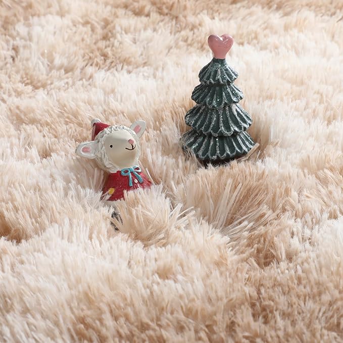 Amdrebio Tie-Dyed Beige Tan Round Circle Area Rug 5Ft for Bedroom, Fluffy Plush Shag Furry Rugs for Kids Room, Living Room Decor Aesthetic, Cute Fuzzy Neutral Carpet for Baby Nursery Playroom Dorm