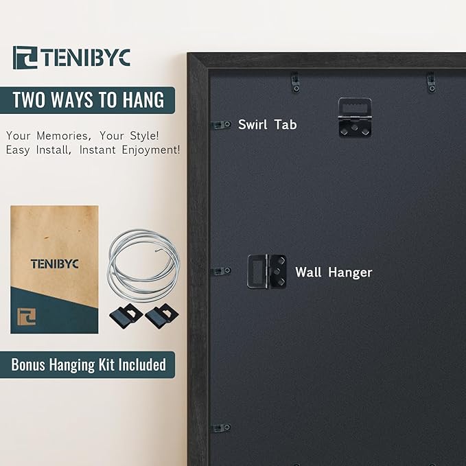 20x30 Poster Frame Set of 4, Textured Black Wood Picture Frame, Horizontal or Vertical Wall Hanging, Dissplay Photo, Poster, Map and Puzzle