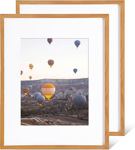 Marsmiles 16x20 Wooden Picture Frame, USA-Sourced Natural Oak Solid Wood Photo Frame with Real Glass for Display Pictures 11x14 with Mat or 16x20 without Mat, Teak, 2 Pack