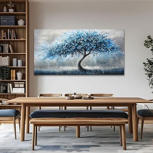 hyidecorart Large Wall Art Prints Abstract Canvas Painting Blue Tree Picture Landscape Artwork Office Decor Modern Poster Ready To Hang Framed For Living Room Bedroom Home Decorations Wall Decor