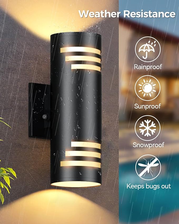 KIZON Smart Outdoor Wall Lights 2 Pack, RGBCW Dusk to Dawn Outdoor Lighting Waterproof Exterior Light Fixture, Color Changing Porch Lights Up and Down Lights Home Theater Lighting