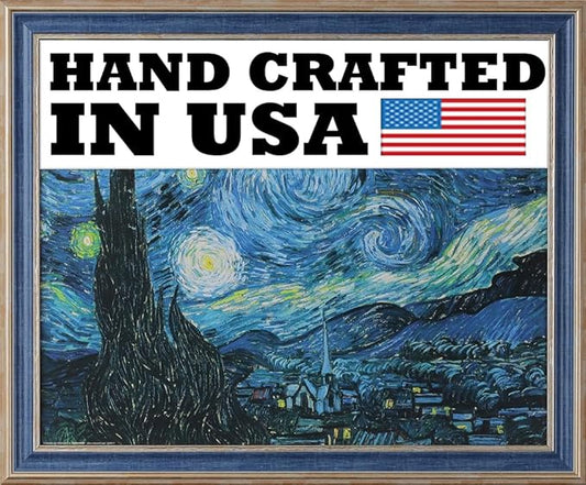 1-9/16" Polystyrene Victoria Modern CUSTOM PICTURE FRAME Blue Light Gold 3069, USA MADE TO ORDER Poster Frame ANY SIZE up to 30x40 Ornate Frame for Oil Painting,Canvas Frame,Handcrafted Quality Frame