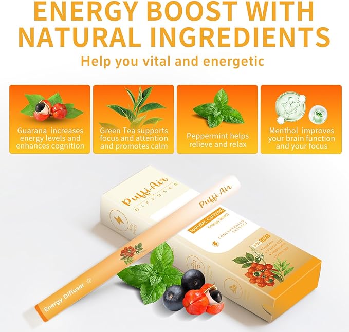 Herbal Diffuser Duo with Mullein, Guarana & More丨Day Vitality Duo for Fresh Breath & Energy Boost Support - 600 Uses Per Stick