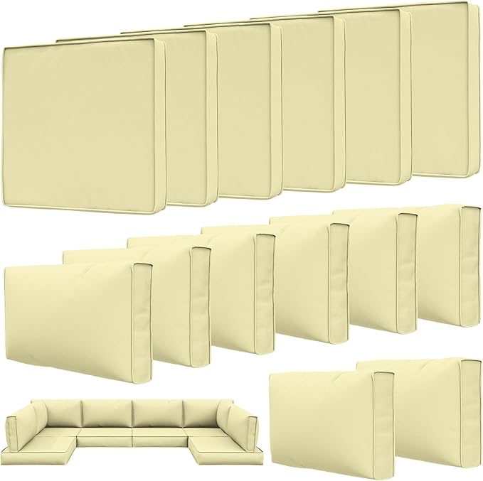 14 Pcs Outdoor Patio Cushion Covers, Replaceable Waterproof Furniture Covers, Outdoor Non-Slip Covers with Zippers, Couch 3 Sizes, Covers Only (Light Yellow)