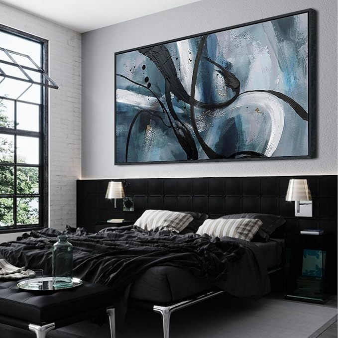 YDYSUNE Abstract Wall Art - Black Canvas Wall Decor Graffiti Lines Simple Art Modern Minimalist Artwork Prints Picture Contemporary Bedroom Living Room Office Decoration Framed Easy To Hang 20x40 Inch