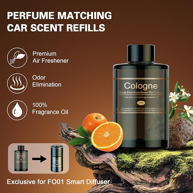 Car Air Freshener Refill for Men & Women 6.09 FL OZ /180ML-9 Month Cologne Scent Essential Oil Perfume, Essential Oil Made of Natural Plant Extracts, Compatible with Car Diffusers for Home/Office