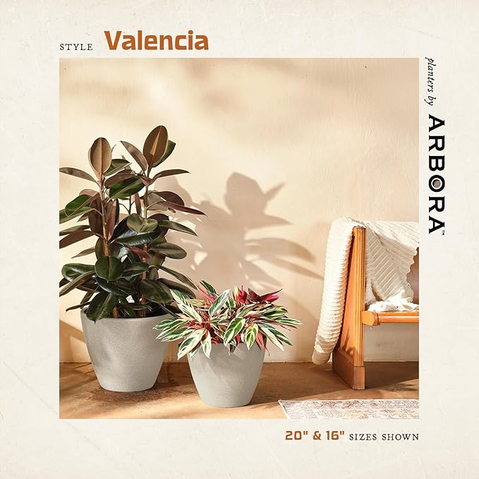 ARBORA 16" Valencia Polyresin Indoor and Outdoor Planter with Classic Cream Finish - Durable, Weatherproof, Lightweight, Large Plant Pot for Patio, Garden, Deck, Entryway