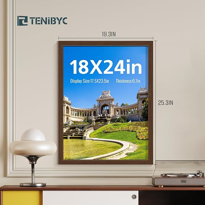 18 x 24 Poster Frame - 4 Pack, Brown Wood Picture Frame, Display Pictures, Posters, Puzzles, Horizontal and Vertical Wall Hanging