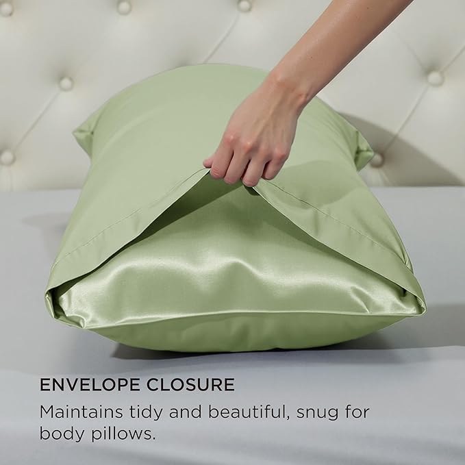 Bedsure Body Pillow Cover 20x54 Inches - Sage Green Satin Similar to Silk Pillowcase for Hair and Skin, Cooling and Silky Long Body Pillow Pillowcase with Envelope Closure, Gifts for Women Men