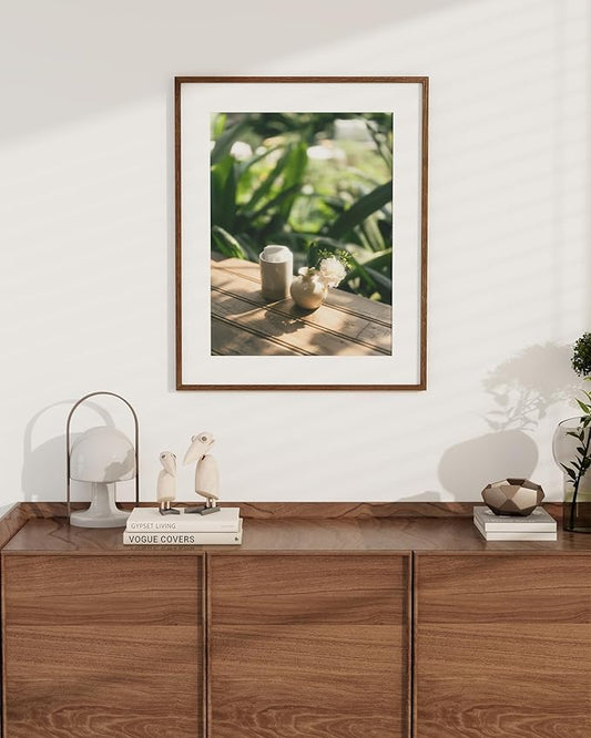 Marsmiles 24x30 Wooden Picture Frame, USA-Sourced Natural Oak Solid Wood Photo Frame with Real Glass for Display Pictures 18x24 with Mat or 24x30 without Mat, Walnut, 1 Pack