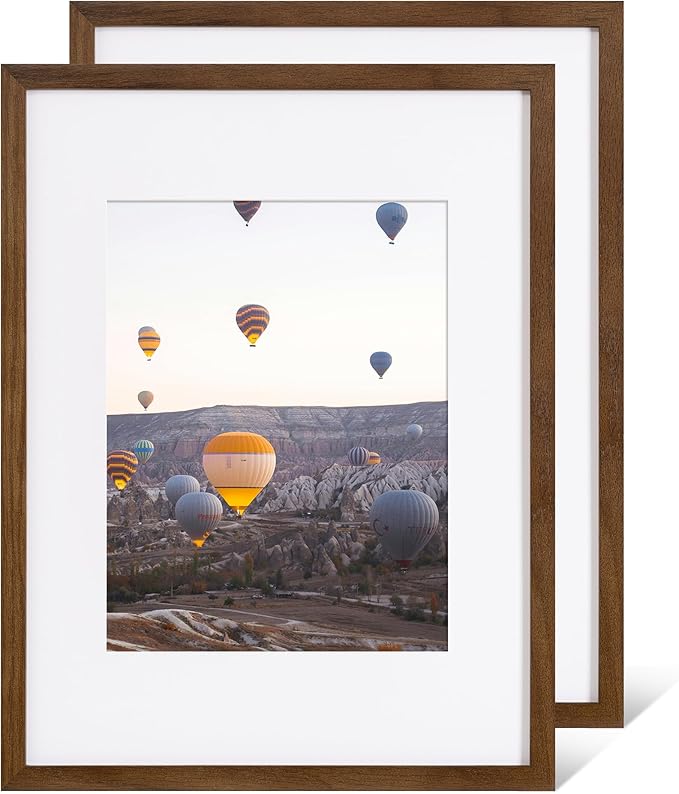 Marsmiles 12x16 Wooden Picture Frame, USA-Sourced Natural Oak Solid Wood Photo Frame with Plexiglass for Display Pictures 8.5x11 with Mat or 12x16 without Mat, Walnut, 2 Pack