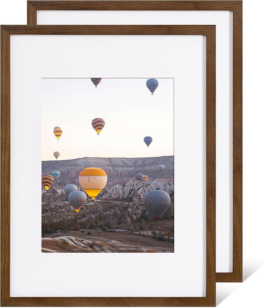 Marsmiles 12x16 Wooden Picture Frame, USA-Sourced Natural Oak Solid Wood Photo Frame with Plexiglass for Display Pictures 8.5x11 with Mat or 12x16 without Mat, Walnut, 2 Pack