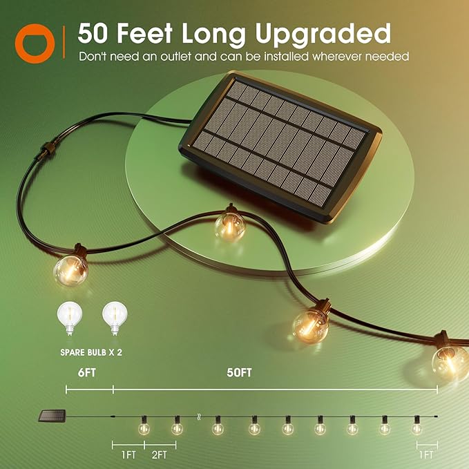 addlon 50FT Solar String Lights Outdoor Waterproof with Remote, G40 Globe Solar Patio Light with 27 LED Shatterproof Bulbs, 3 Modes, Dimmable Hanging for Outside Backyard Party