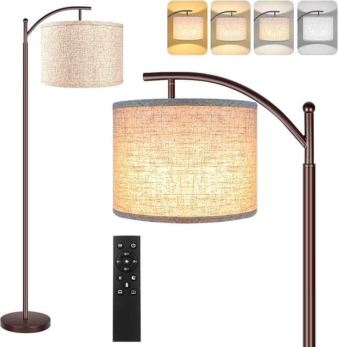ROTTOGOON Floor Lamp for Living Room, 4 Color Temperature LED Floor Lamp with Remote Control & Foot Switch, LED Bulb Included, Modern Standing Lamp for Bedroom, Study Room, Office - Oil Rubbed Bronze