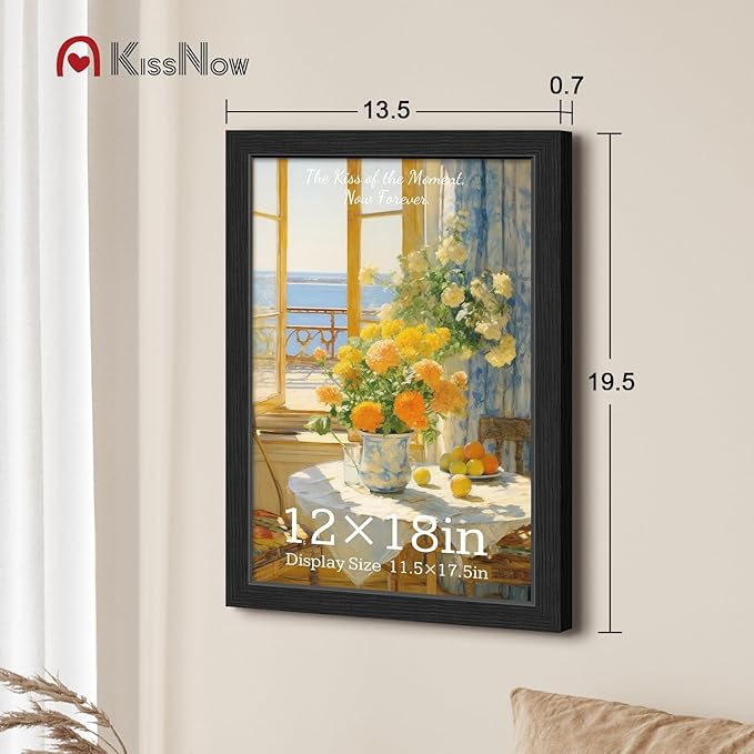 12x18 Poster Frame 2 Pack, Textured Black Solid Wood Picture Frame, Wall Hanging