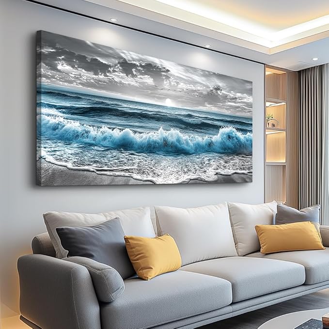 ZUITINGHUA Canvas Wall Art For Living Room Wall Decor For Bedroom Office Wall Decoration Sea Wave Landscape Painting Black And White Pictures Artwork Room Aesthetic Home Decor 20x40 In