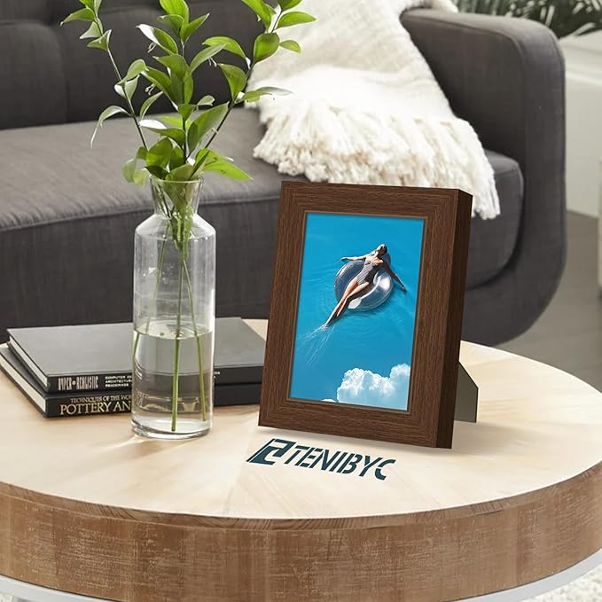 5x7 Picture Frame 4 Pack - Brown Wood, HD Tempered Glass, 5 x 7 Photo Frame for Table Top and Wall Display, Gift for Family