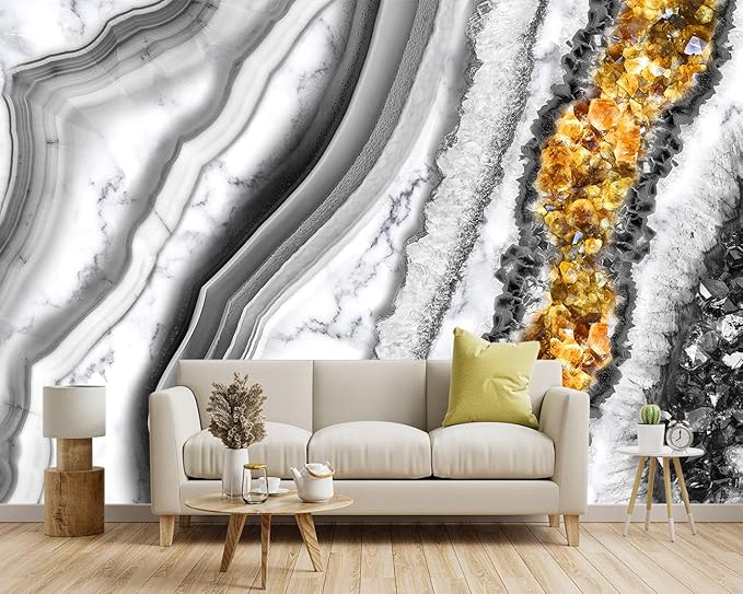-Black and Gold Marbled Fabric Wallpaper Living Room Abstract Art Bedroom Bathroom Large Wall Mural- 160"x108"（ not Peel and Stick）