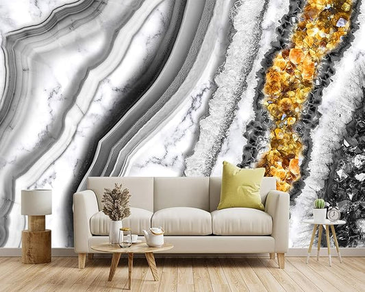 -Black and Gold Marbled Fabric Wallpaper Living Room Abstract Art Bedroom Bathroom Wall Mural- 91"x65"（ not Peel and Stick）